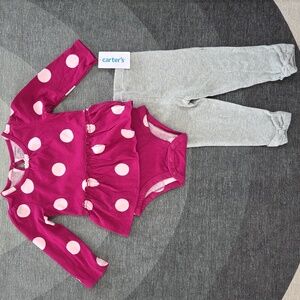 Carters's Polkadot Bodysuit Skirt Long Sleeve & Pant Pink Gray
